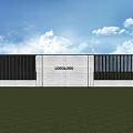 Modern Landscape Wall with Gray Stone Panels Black Railings and Logo on Green Lawn