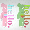 Cute Cartoon Wall Decor With Light Blue Dark Blue Figures Hello Lettering And Heart Shape