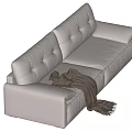 Light Gray Leather Multi Seat Sofa With Tufted Backrest And Throw Blanket 3d model