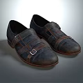 Vintage Leather Casual Shoes With Double Straps And Metal Buckles In Dark Brown Tone