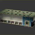 Playful Cartoon Building Model With White Body Blue Accents Black Square Roof And Front Logo