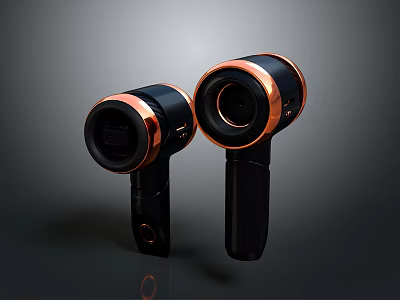 Two Modern Black Hair Dryers With Copper Trim Stylish Design Daily Electrical Appliance 3d model