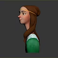 Animated Game Movie Character With Long Brown Hair Gold Headband Green Top And White Patterns