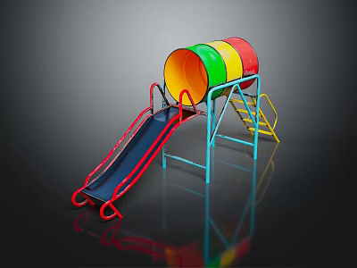 Outdoor Playground Equipment with Colorful Red Yellow Green Cylinders Blue Slide and Metal Ladder Frame 3d model
