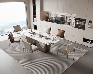 Modern Restaurant Dining Table and Chair Combination Marble Dining Table Metal Dining Chair Tea Bar Machine Open Kitchen Supplies Kitchen Appliances 3d model