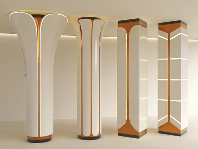 Modern Interior Columns With White Gold Accents And LED Strip Lighting 3d model