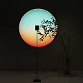 Modern Floor Lamp With Round Colorful Gradient Shade And Tree Shadow Projection 3d model