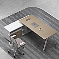 Modern Office Interior Design With Wooden Desk Chair Bookshelf Sofa And City View