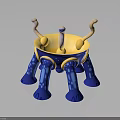 Yellow And Blue Playground Play Structure With Circular Top Curved Handrails And Multiple Legs