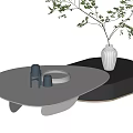 Modern Coffee Table With Unique Shape Two Tone Design Vase And Green Plants Decor 3d model