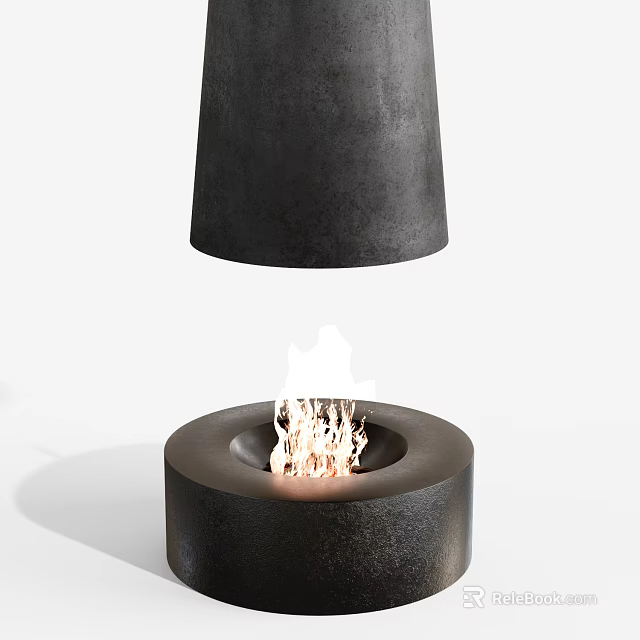 Contemporary Black Fireplace Design With Flaming Hearth And Sleek Cylindrical Structure 3d model 
