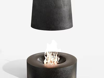 Contemporary Black Fireplace Design With Flaming Hearth And Sleek Cylindrical Structure 3d model