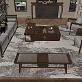 Traditional Chinese Living Room Interior With Wooden Sofa And Coffee Table Set And Decorative Ornaments