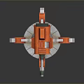 Orange Mechanical Device Featuring Cannon Like Structure And Silver Support Base