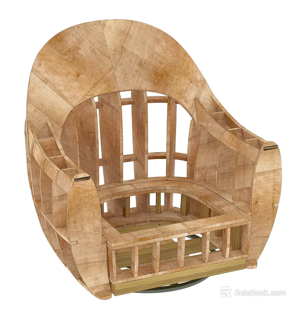 Unique Wooden Single Sofa Frame With Natural Wood Texture And Modern Design 3d model 