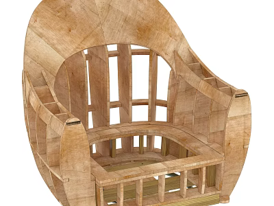 Unique Wooden Single Sofa Frame With Natural Wood Texture And Modern Design 3d model