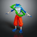 Blue Frog With White Accents Standing In Orange Pants Wrapped In Green Vine Toy Figure Design