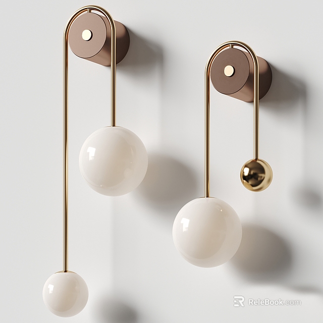Modern Gold Metal Wall Lamps With White Spherical Shades Mounted On Wall 3d model 