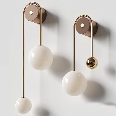 Modern Gold Metal Wall Lamps With White Spherical Shades Mounted On Wall 3d model