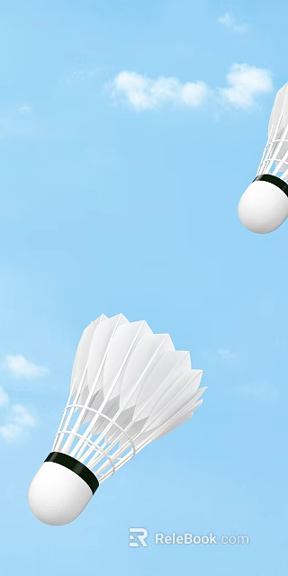 White Badminton Shuttlecock Sports Equipment with Feather Part Flying in Blue Sky 3d model 