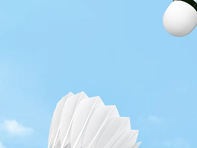 White Badminton Shuttlecock Sports Equipment with Feather Part Flying in Blue Sky 3d model