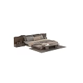 Double Bed with Wooden Headboard and Neutral Tones Bedding Plus Side Table and Rug