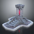 Ancient Stone Tower with Red Glowing Center and Surrounding Stone Steps 3d model