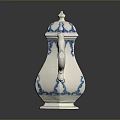 Blue And White Ceramic Teapot With Decorative Patterns Lid And Dragon Shaped Handle 3d model