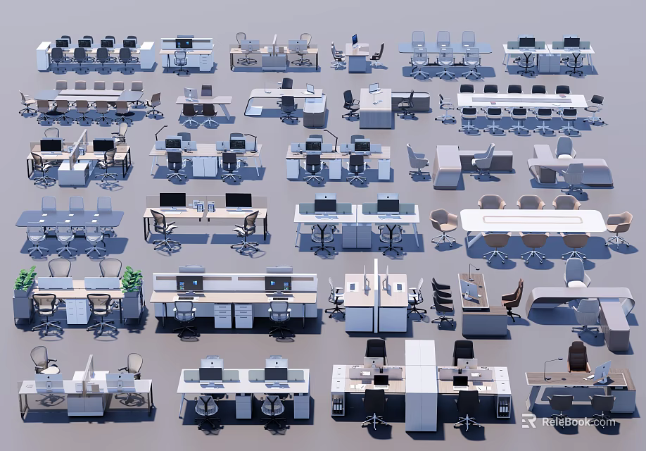 Diverse Modern Office Desk Designs With Various Styles And Workspace Solutions 3d model 