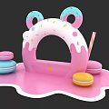 Pink Donut Arch With Macarons Ice Cream And Melting Frosting Base