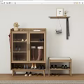 Natural Wood Shoe Cabinet With Glass Doors Bench And Wall Shelf For Shoe Storage