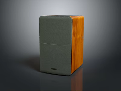Modern Electronic Speaker With Gray Front And Wooden Side Panel Design 3d model
