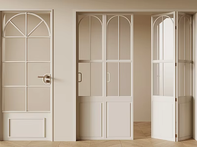 Elegant White Interior Doors With Arch Top Glass Panes And Classic Design 3d model