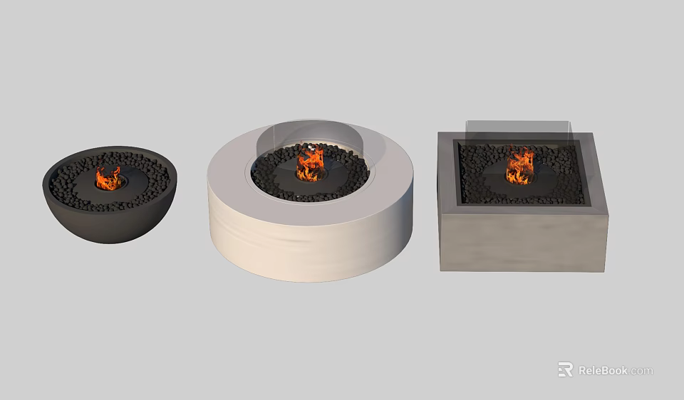 Modern Fire Pits In Round And Square Shapes With Black White Gray Colors 3d model 