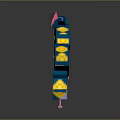 Pixel Style Game Character With Blue Yellow Pink Reptilian Cat Body Open Mouth Sharp Teeth