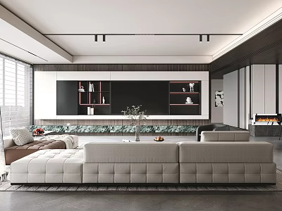 Modern Living And Dining Room Interior With Spacious Layout White Sofa And Decorative Wall 3d model