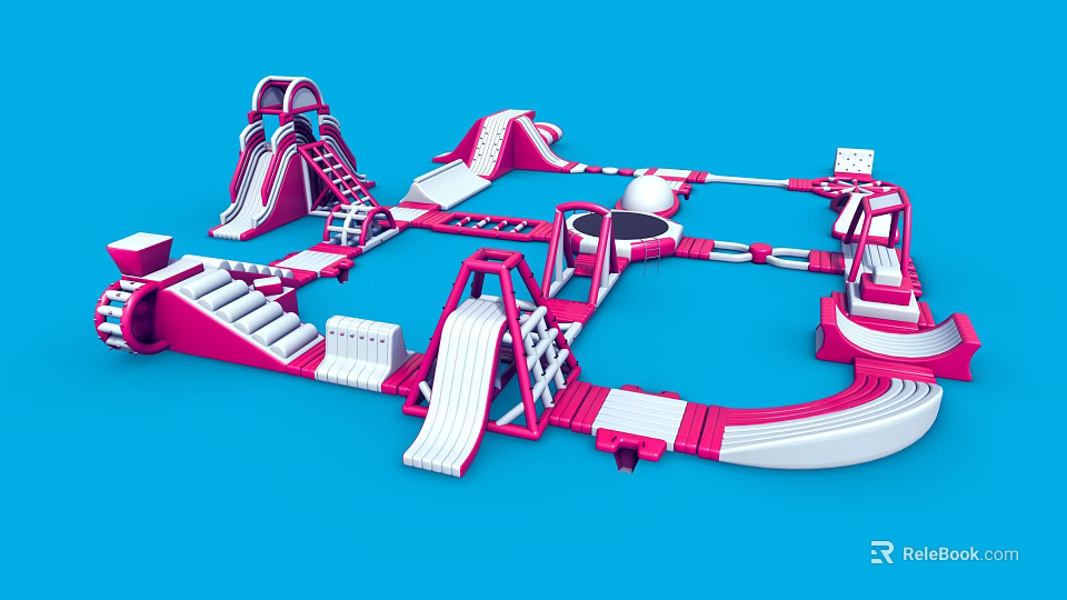 Pink And White Multi Structure Play Equipment With Slides Climbing Frames And Tunnels For Kids 3d model 