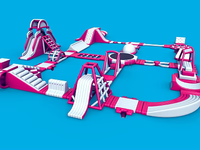Pink And White Multi Structure Play Equipment With Slides Climbing Frames And Tunnels For Kids 3d model
