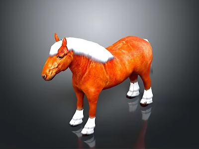 Orange Horse Statue with White Mane and White Hooves Standing on Black Background 3d model