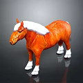 Orange Horse Statue with White Mane and White Hooves Standing on Black Background