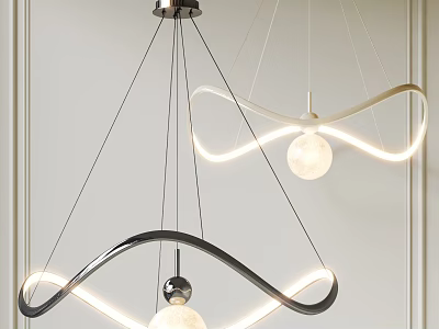 Modern Curved Pendant Light With LED Strip And Globe Bulb For Interior Decoration 3d model
