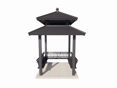 Traditional Landscape Pavilion With Black Roof Multi Layered Structure And Stone Platform 3d model