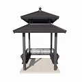 Traditional Landscape Pavilion With Black Roof Multi Layered Structure And Stone Platform
