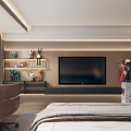Modern Bedroom Interior With Platform Bed Light Gray Headboard Pendant Lights Desk Chair And Rug