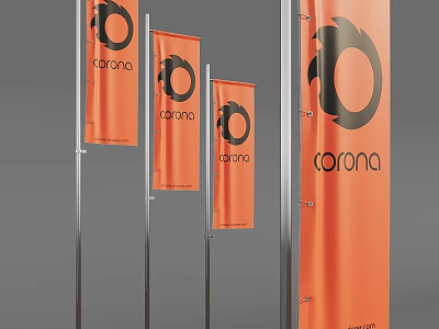 Ground With Orange Corona Brand Flags Featuring Circular Logo Design 3d model