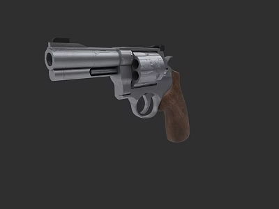 Classic Revolver With Silver Metal Body And Wooden Grip On Dark Background 3d model