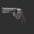 Classic Revolver With Silver Metal Body And Wooden Grip On Dark Background