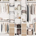 Organized Modern Closet With Hanging Clothes Folded Items Drawers And Storage Shelves