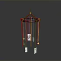 Colorful Red And Yellow Wind Chime With Hanging Decorative Cards And Metal Frame