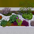 Garden Ornament Design With Stone Paths Colorful Flowers Shrubs And Trees